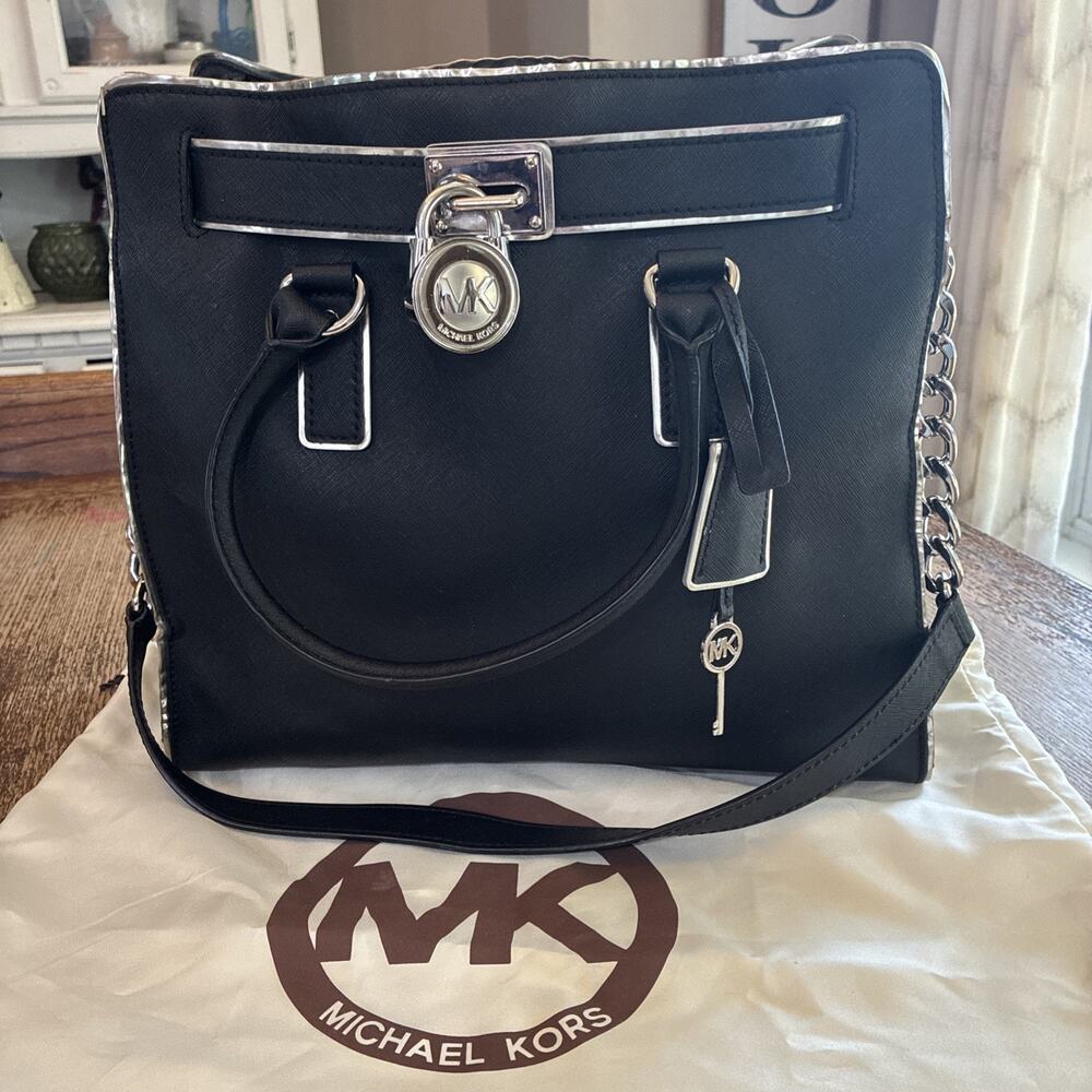 MICHAEL KORS Hamilton Large Saffiano, Leather Tote Bag Black